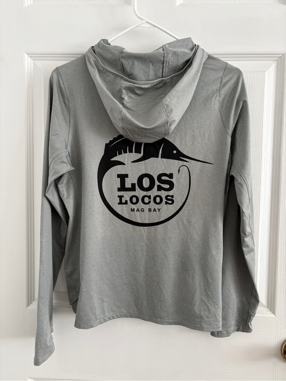 Simms Solarflex Women’s Hoodie Shirt Gray Medium UPF 50 Fishing Los Locos Marlin